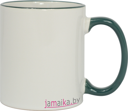 белая кружка с зеленой ручкой и каемкой