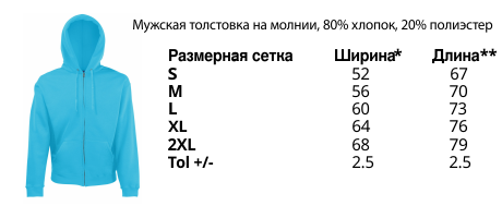 таблица размеров для толстовок на молнии 80/20
